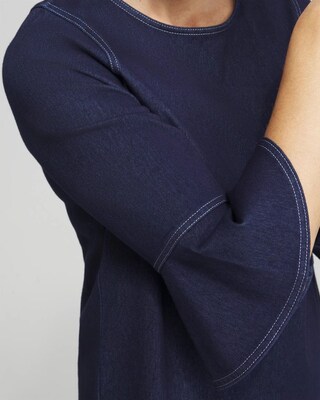 Faux Denim Trumpet Sleeve Top