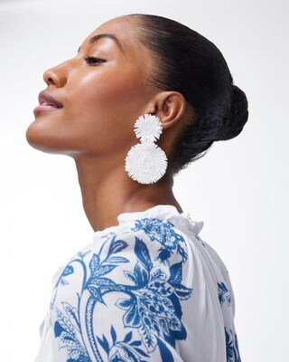 White Round Seed Bead Earrings