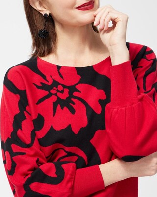 Red Print Pullover Sweater
