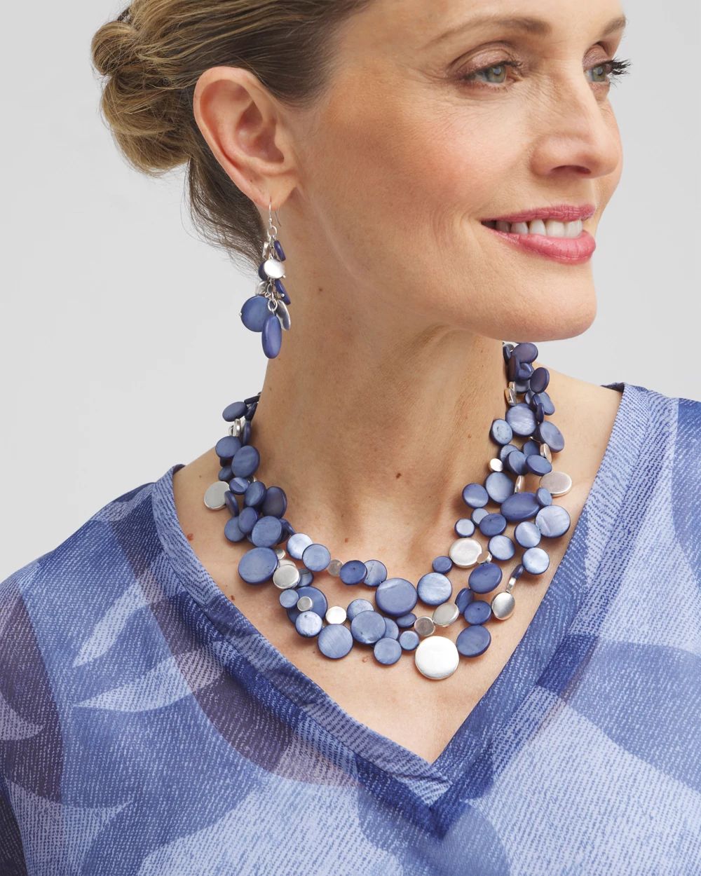 Blue Shell Multistrand Necklace