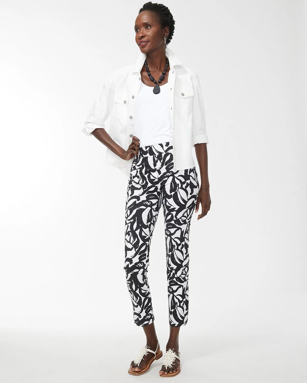 Brigitte Leaf Print Slim Ankle Pants