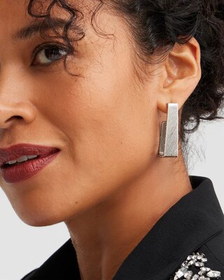 Silver Tone Pavé Rectangle Hoops