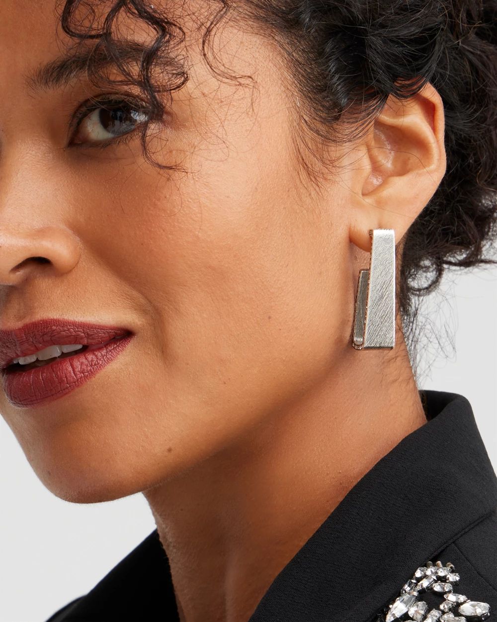 Silver Tone Pavé Rectangle Hoops