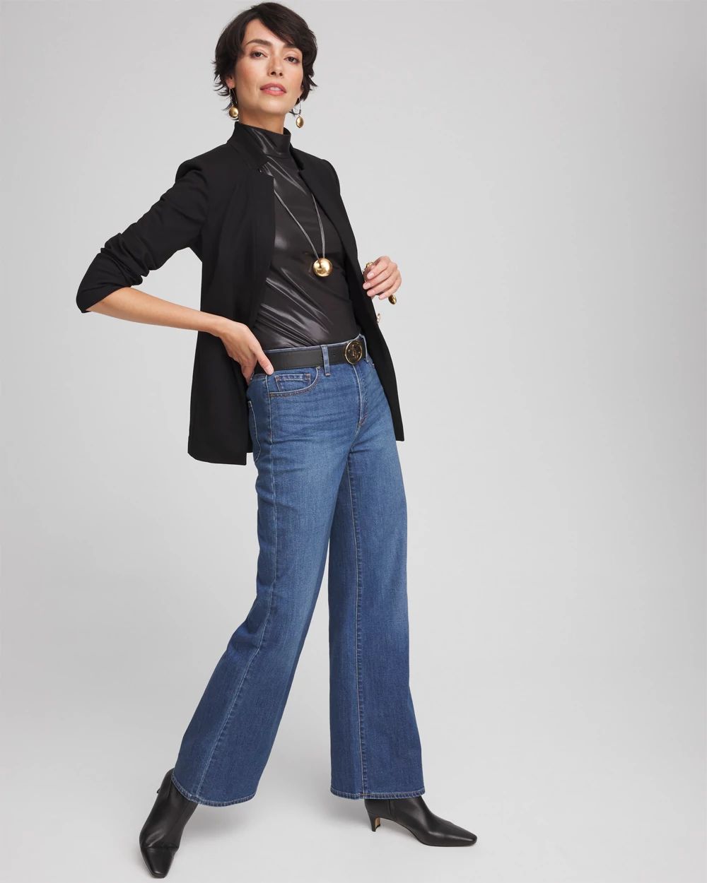 Faux Leather Mock Neck Tee