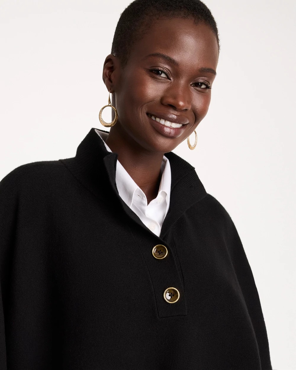 Button Mockneck Sweater Poncho