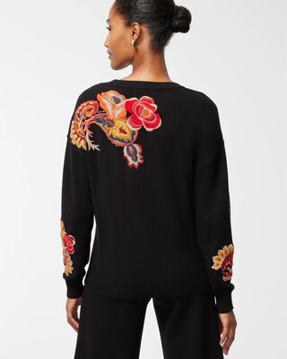 Black Embroidered Floral Cardigan