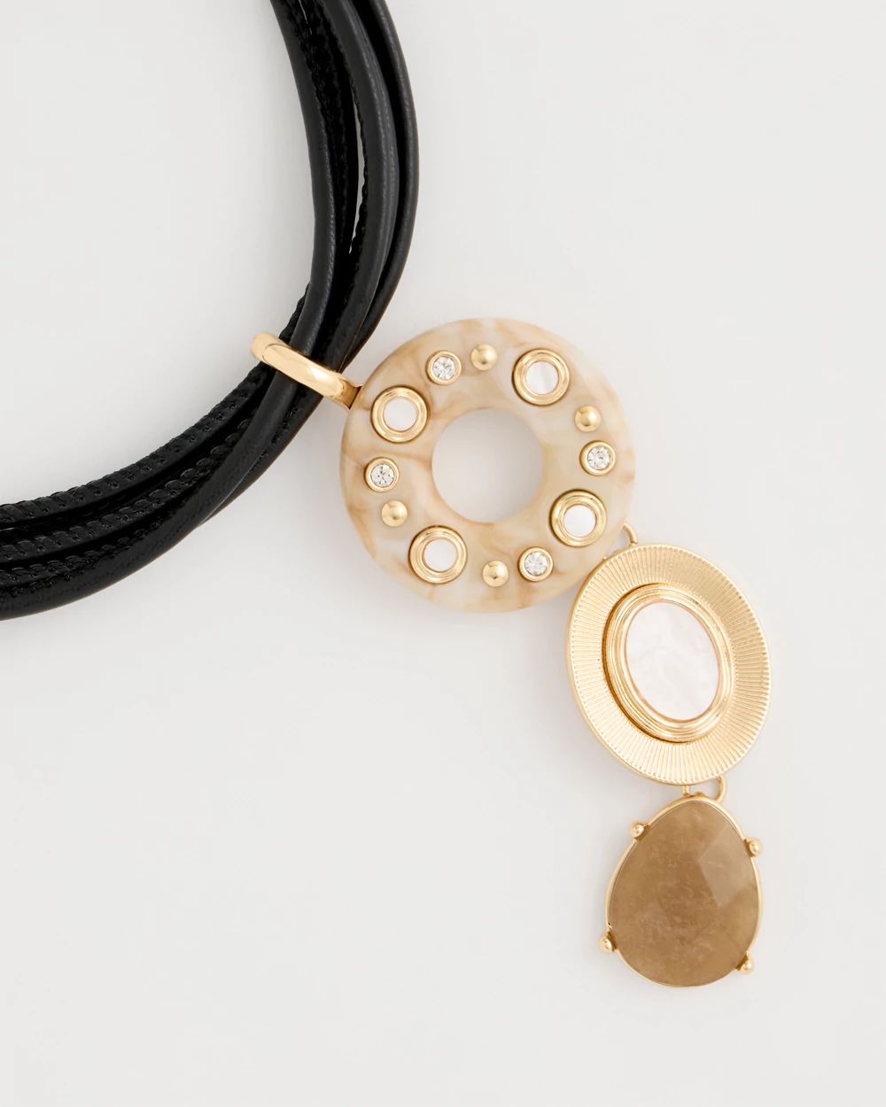 Embellished Linear Corded Necklace click to view larger image.