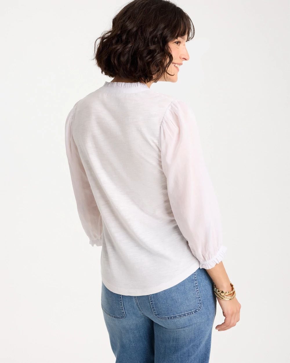 Ruffled V-Neck 3/4 Sleeve Top