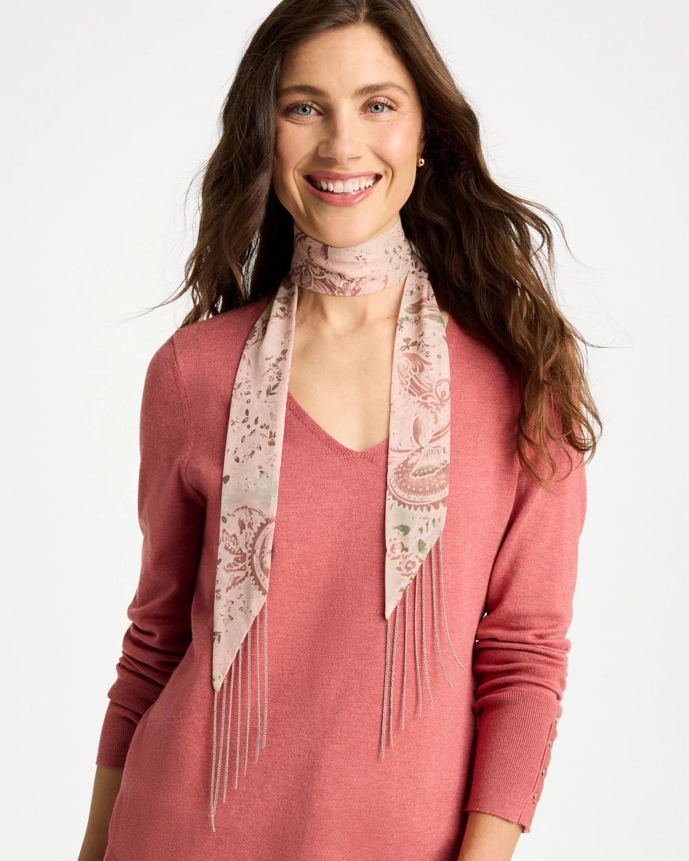Paisley Fringe Skinny Scarf click to view larger image.