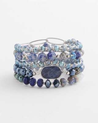 Set of Five Blue Beaded Stretch Bracelets