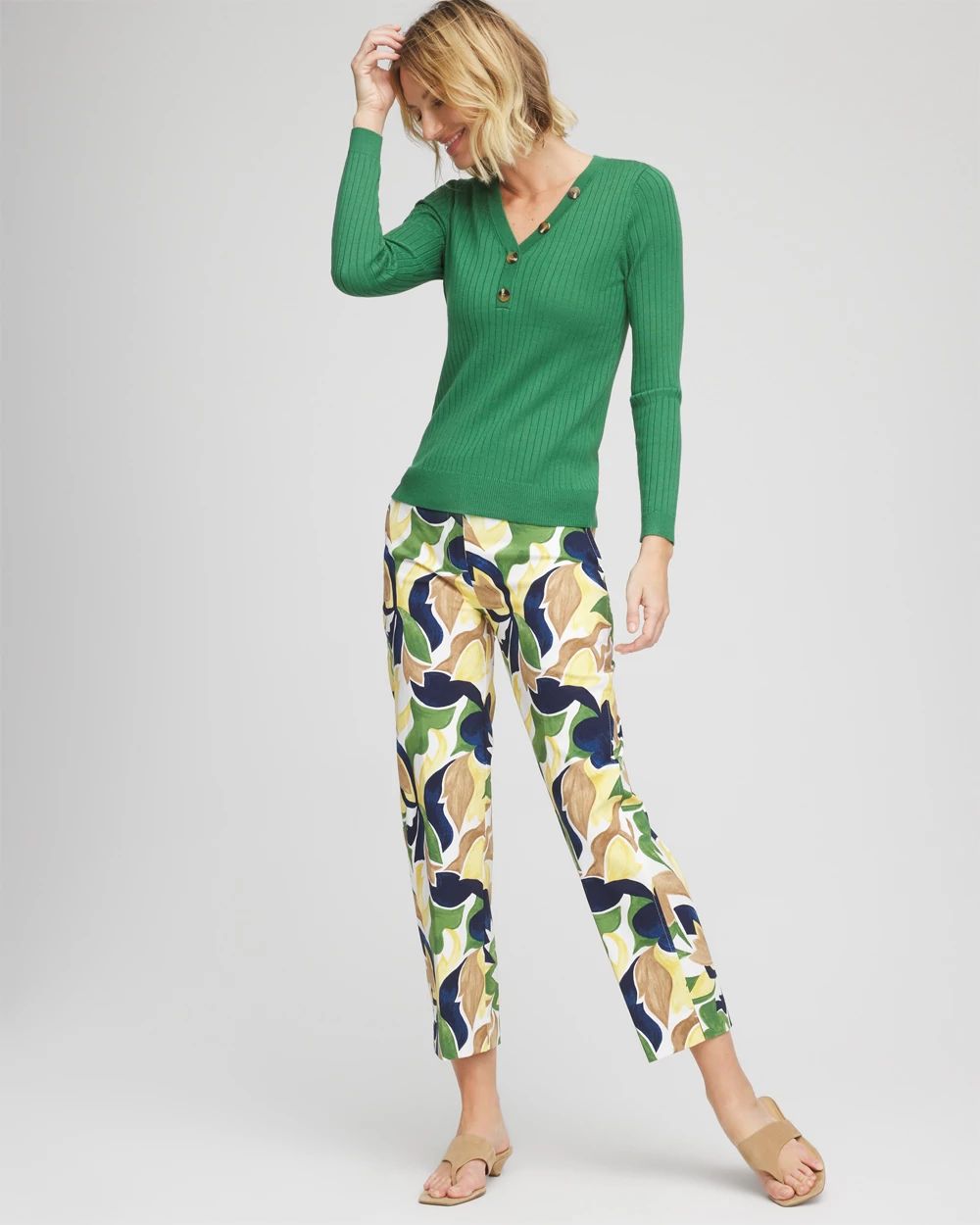 Ribbed Button Henley Sweater