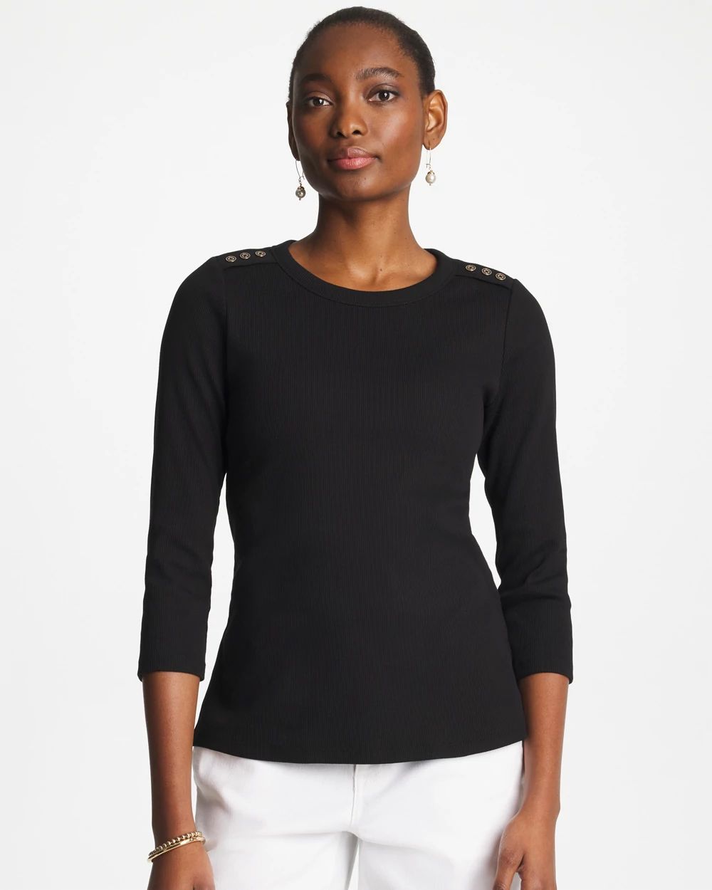 Ribbed Button Crewneck Tee