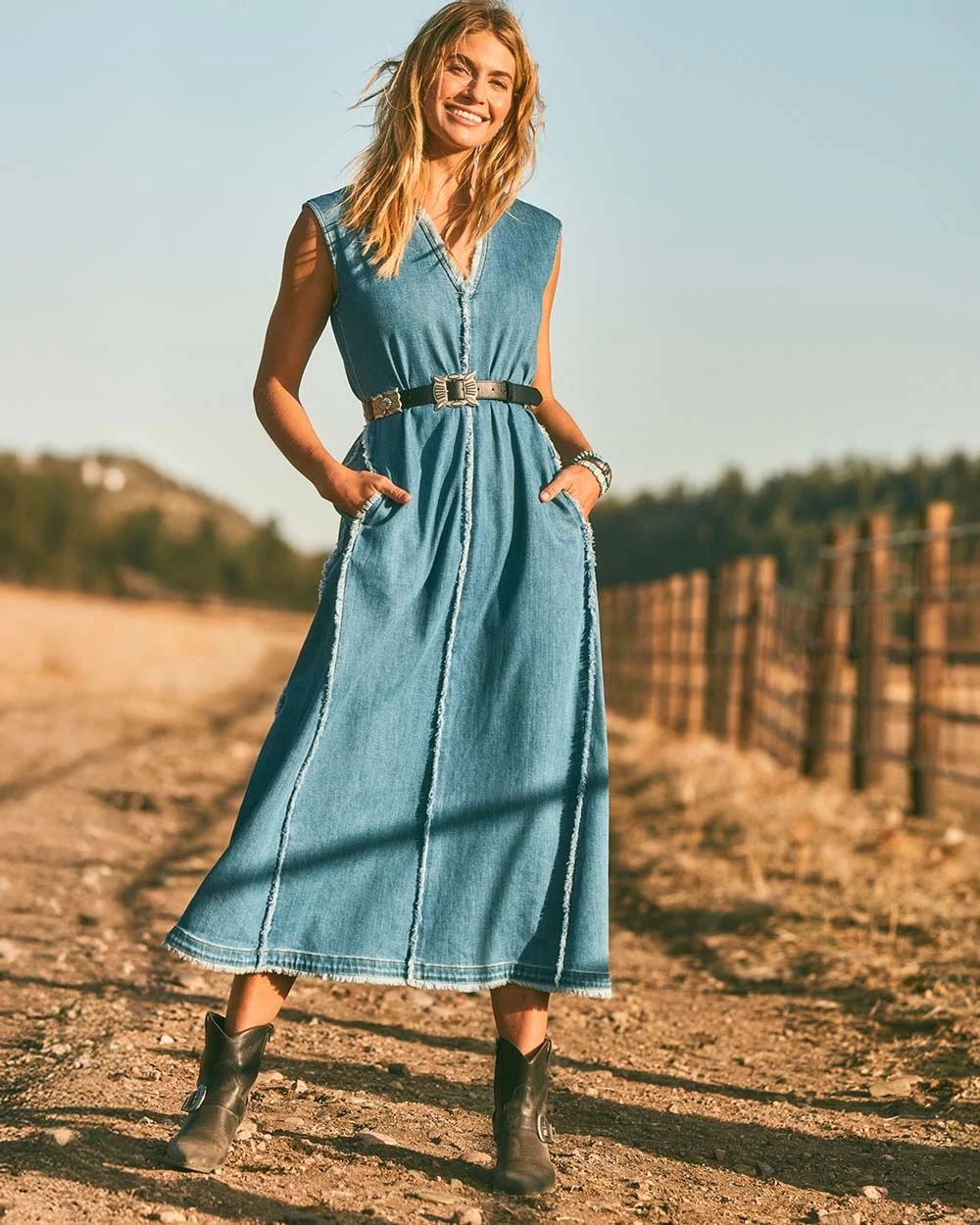 Frayed Denim Maxi Dress