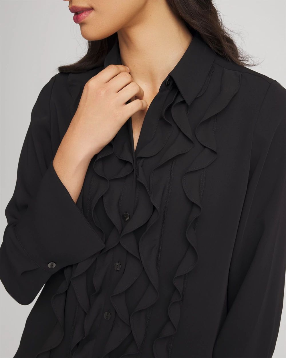 Ruffle-Trim Chiffon Blouse