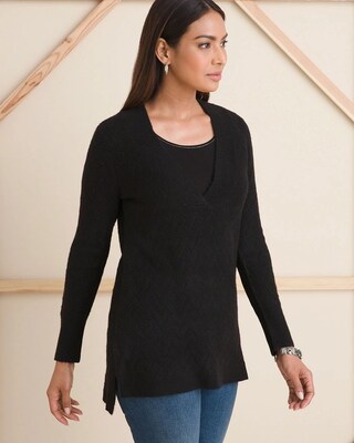 Herringbone V-Neck Sweater Tunic
