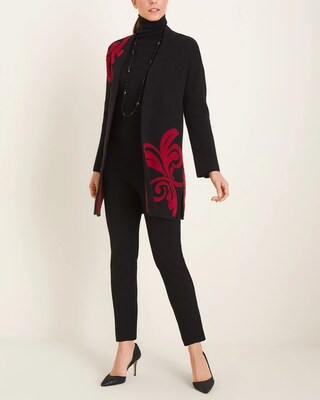 Red and Black Scroll-Detail Cardigan