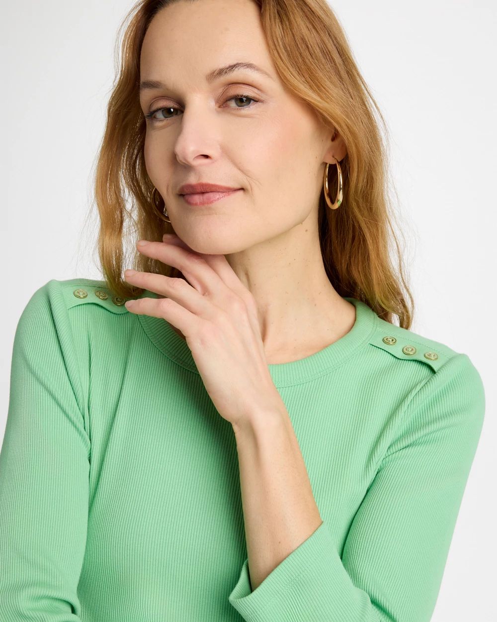 Ribbed Button Crewneck Tee