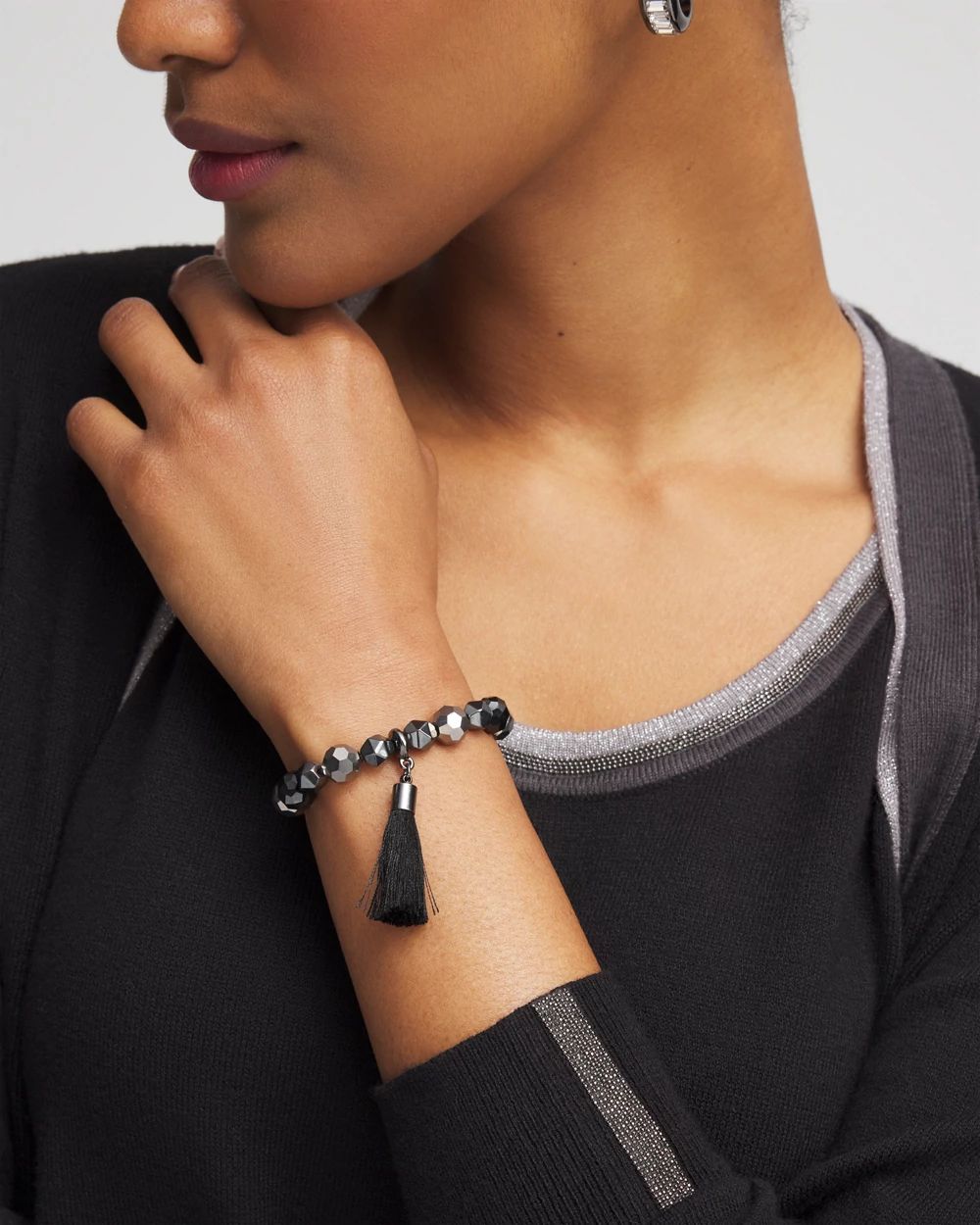 Black Beaded Tassel Bracelet