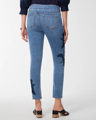 Floral Applique Pull-On Ankle Jeggings