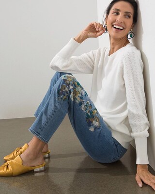Girlfriend Floral Embroidered Ankle Jeans