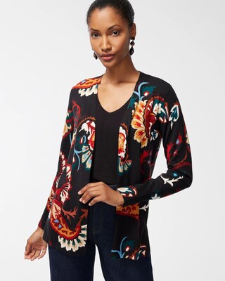 Spun Rayon Paisley Split Cuff Cardigan