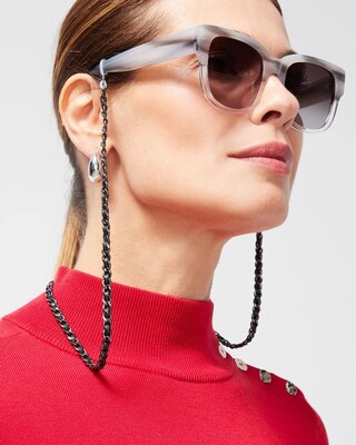 Faux Leather & Hematite Eyeglass Chain