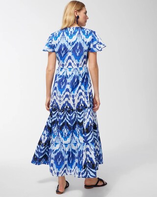 Poplin Ikat Tiered Maxi Dress
