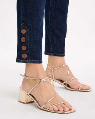 Girlfriend Slim Faux Leather Hem Ankle Jeans click to view larger image.