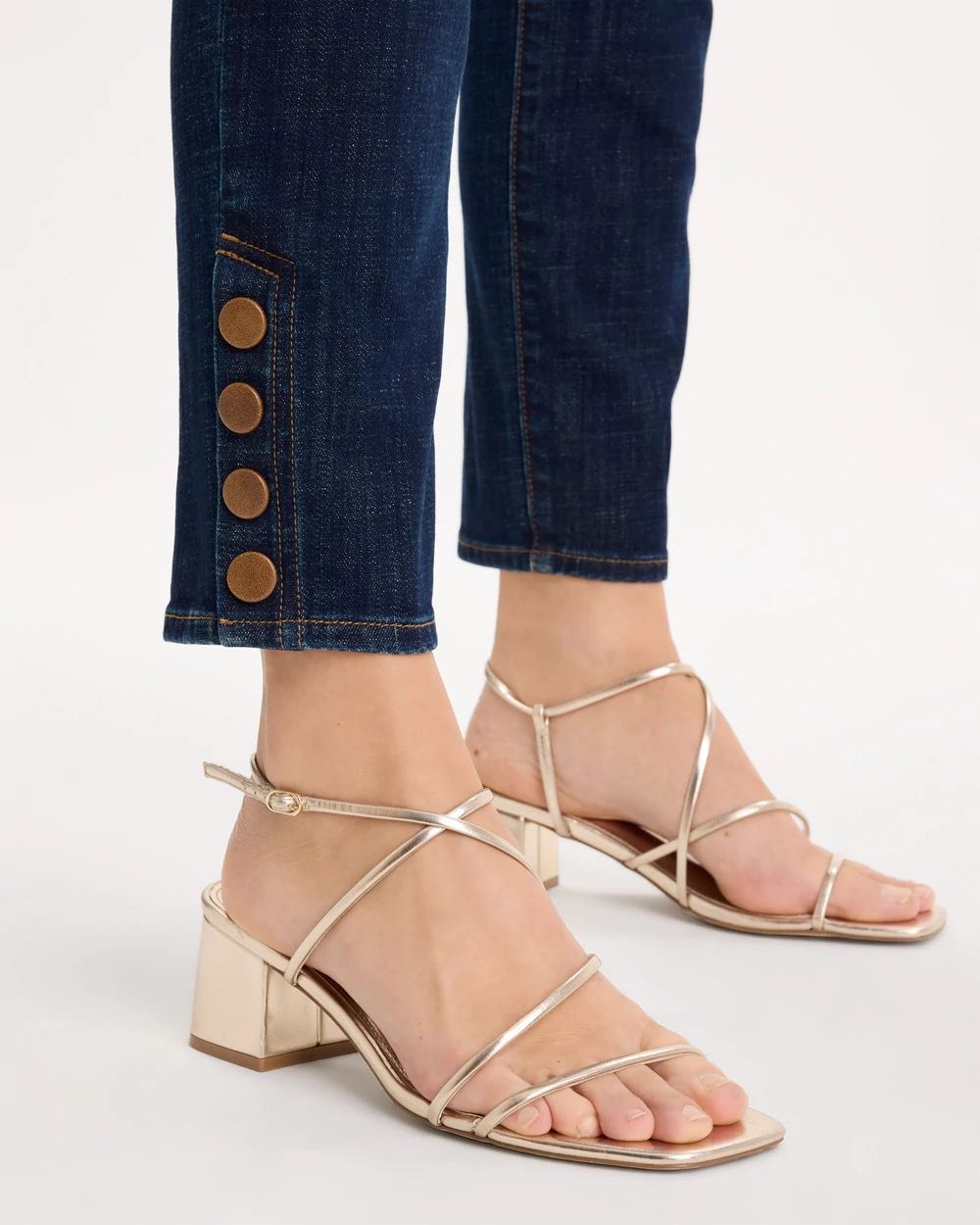Girlfriend Slim Faux Leather Hem Ankle Jeans click to view larger image.
