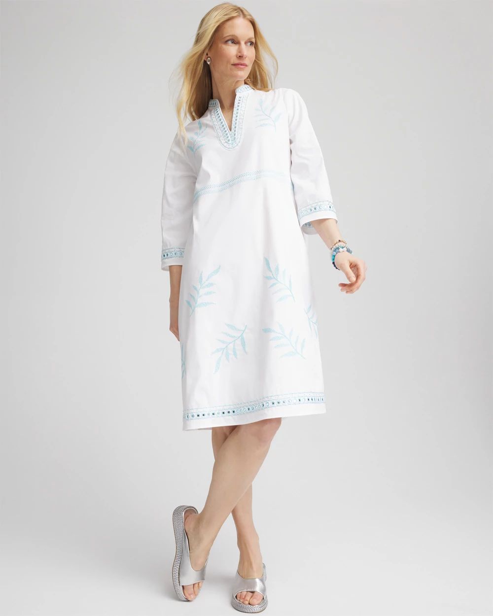 Embroidered Stand Collar Kaftan Dress
