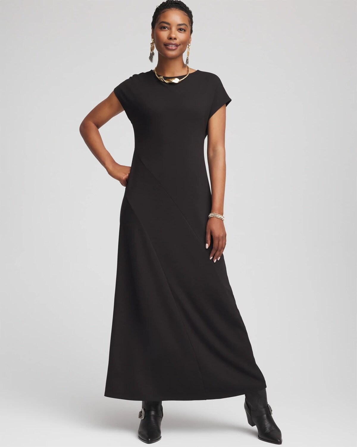 Chico's Dolman-sleeve Ponte Maxi Dress In Black In Black