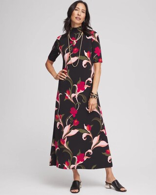 Elbow-sleeve Mock Neck Maxi Dress click to view larger image.