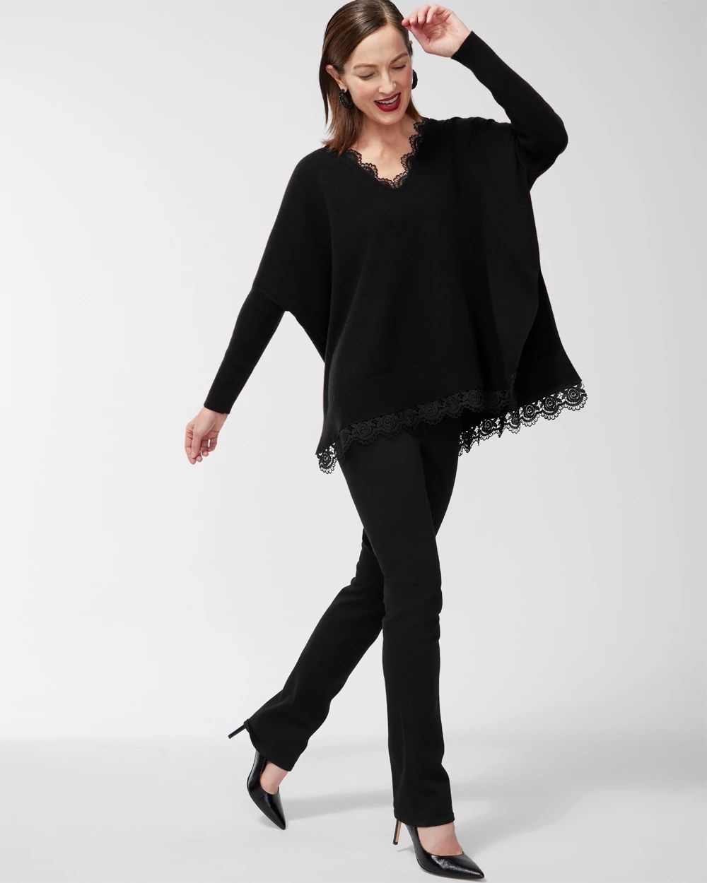 Faux Leather Lace Trim Poncho