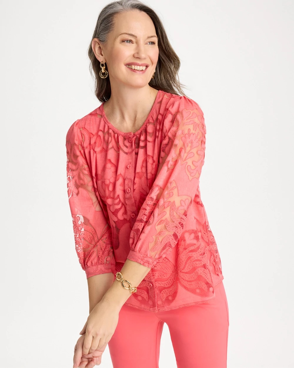 Lace Burnout Blouse, photo 1 of 5