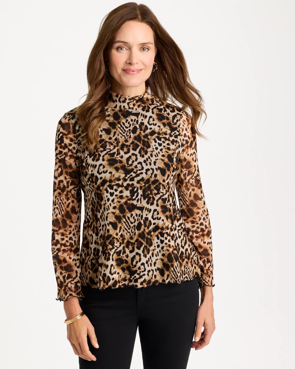 Cheetah Print Lace Mockneck Top