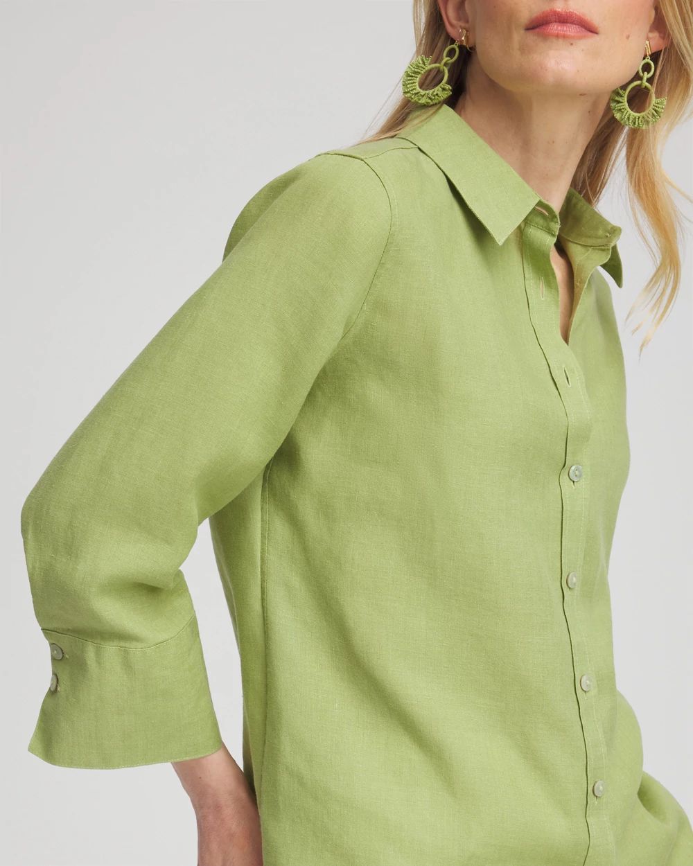 No Iron™ Linen 3/4 Sleeve Shirt click to view larger image.