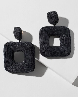 Black Raffia Square Earrings