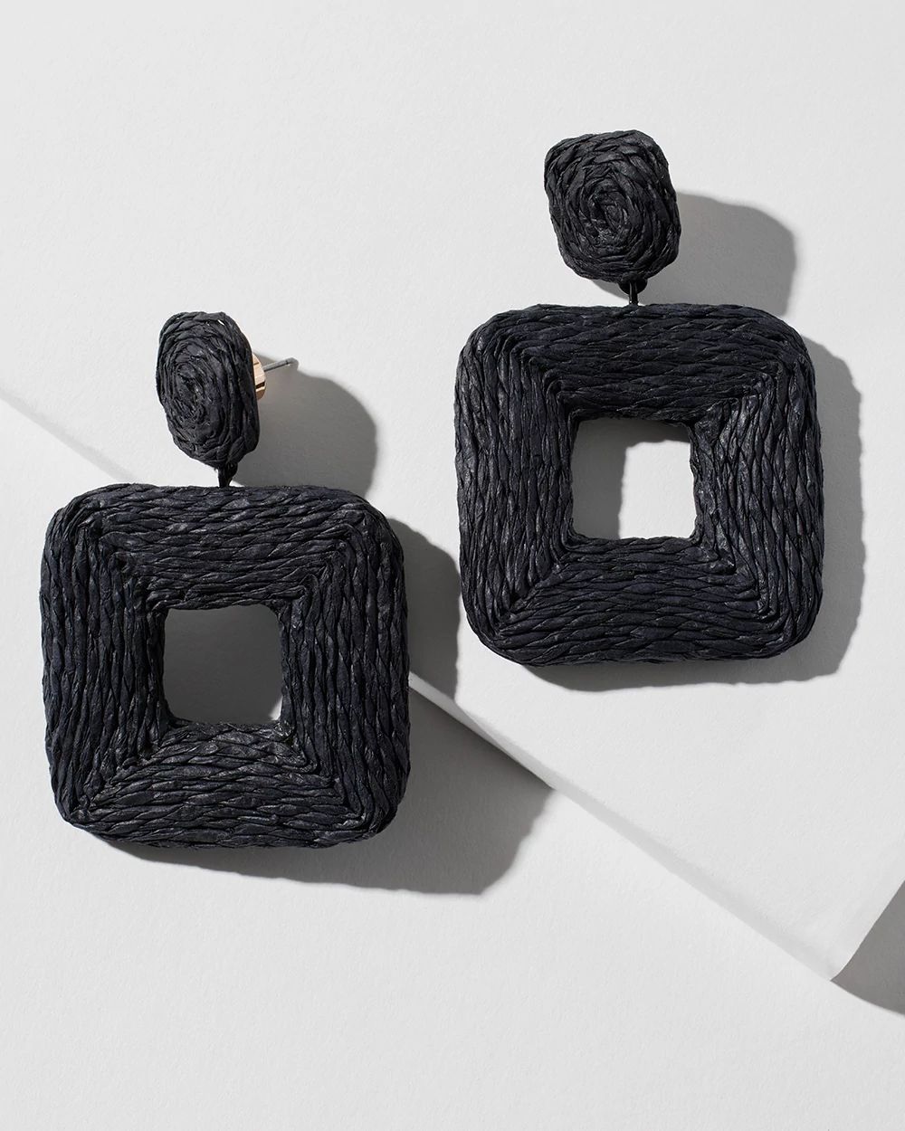 Black Raffia Square Earrings