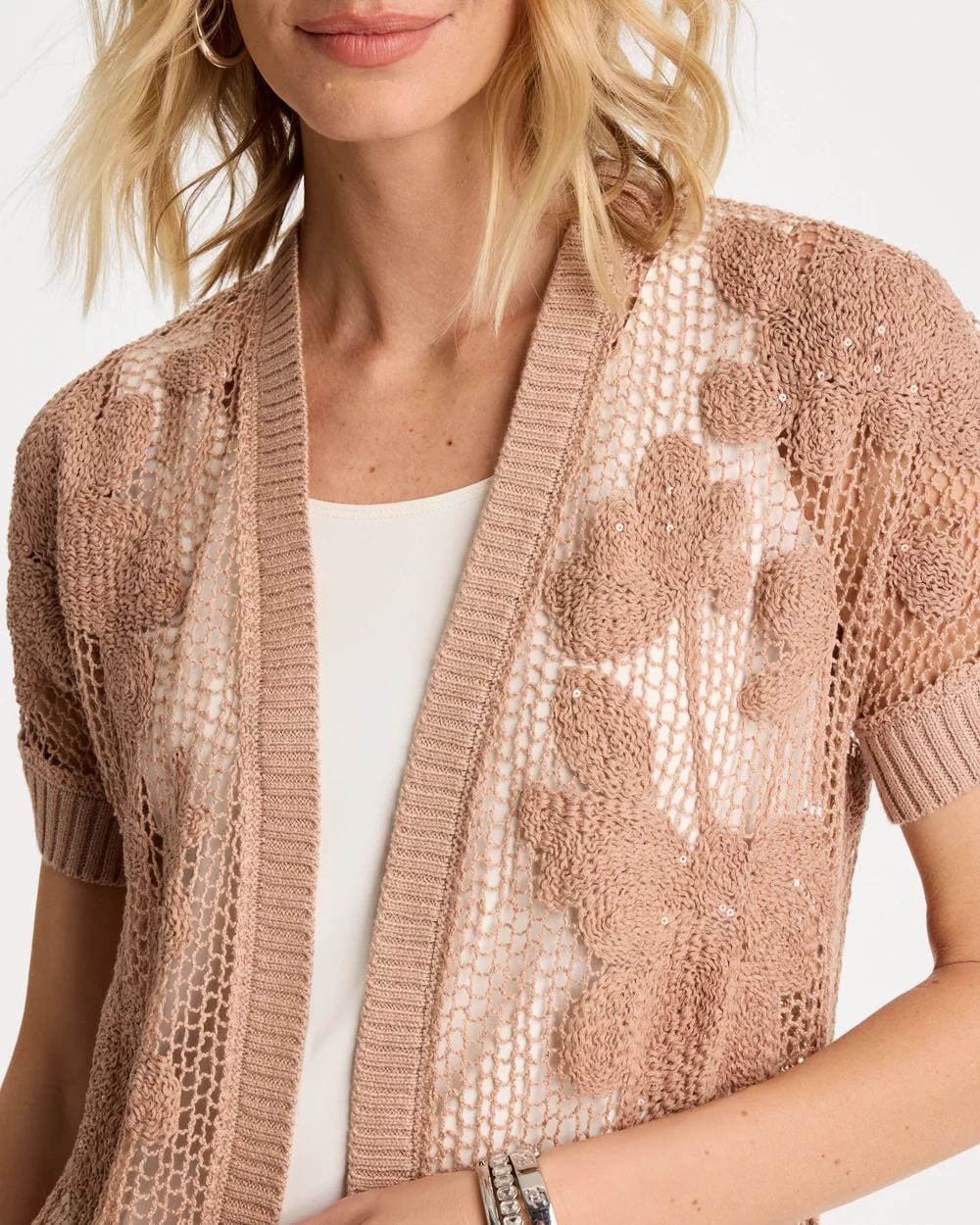 Cotton-Blend Crochet Cocoon Cardigan click to view larger image.