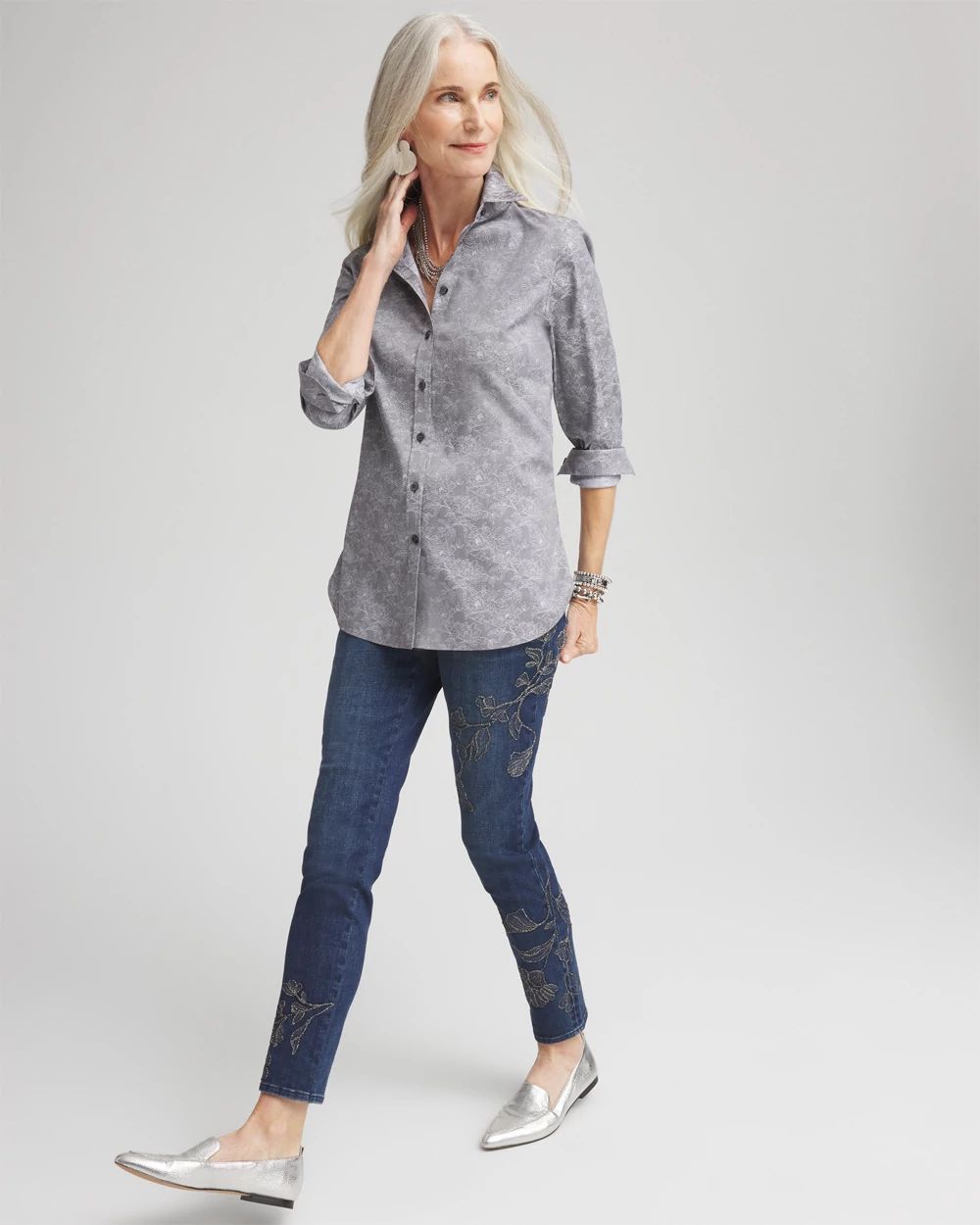 Floral Embroidered Pull-On Ankle Jeggings click to view larger image.