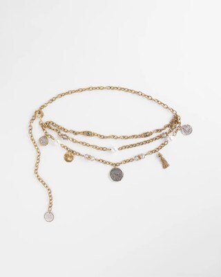 Faux Pearl and Coin Charm Chain Belt click to view larger image.