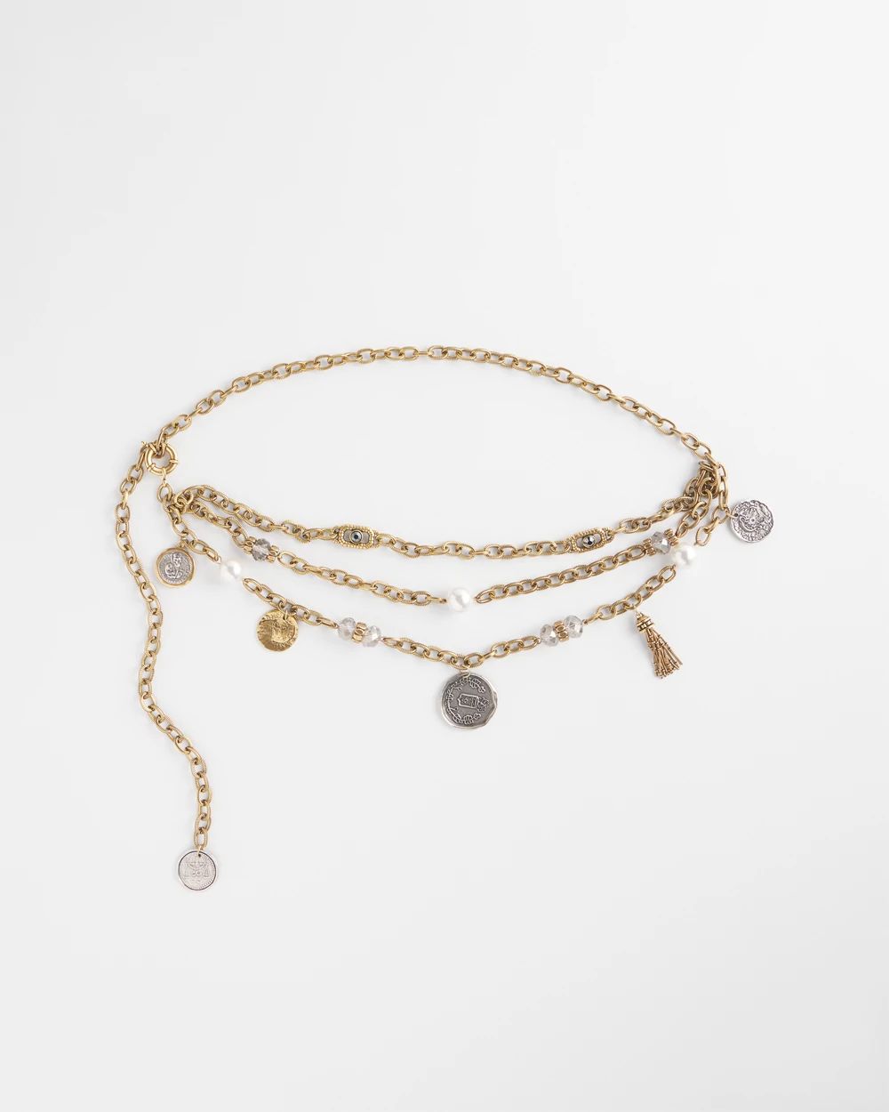 Faux Pearl and Coin Charm Chain Belt