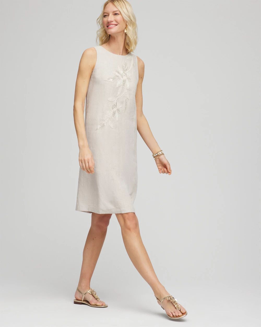 Linen Sleeveless Beaded Dress