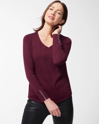 Caviar Trim V-Neck Pullover Sweater