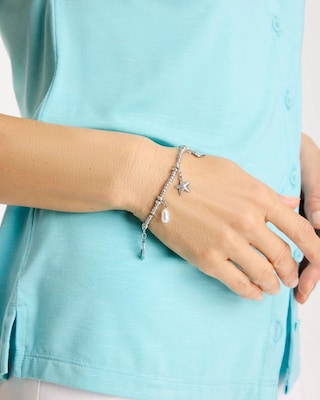 Beachy Silvertone Stretch Charm Bracelet click to view larger image.