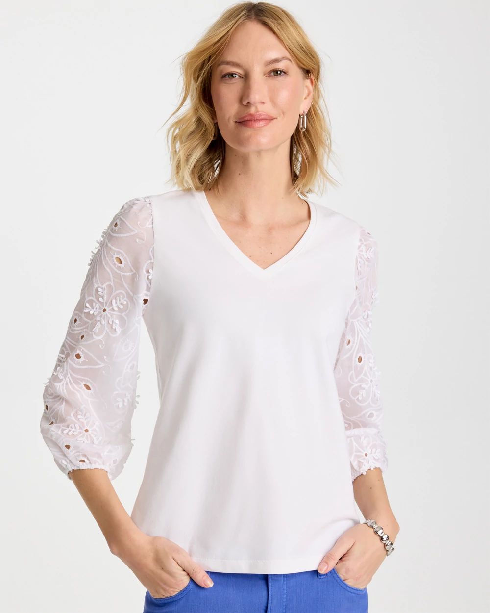 Floral Eyelet Sleeve Tee