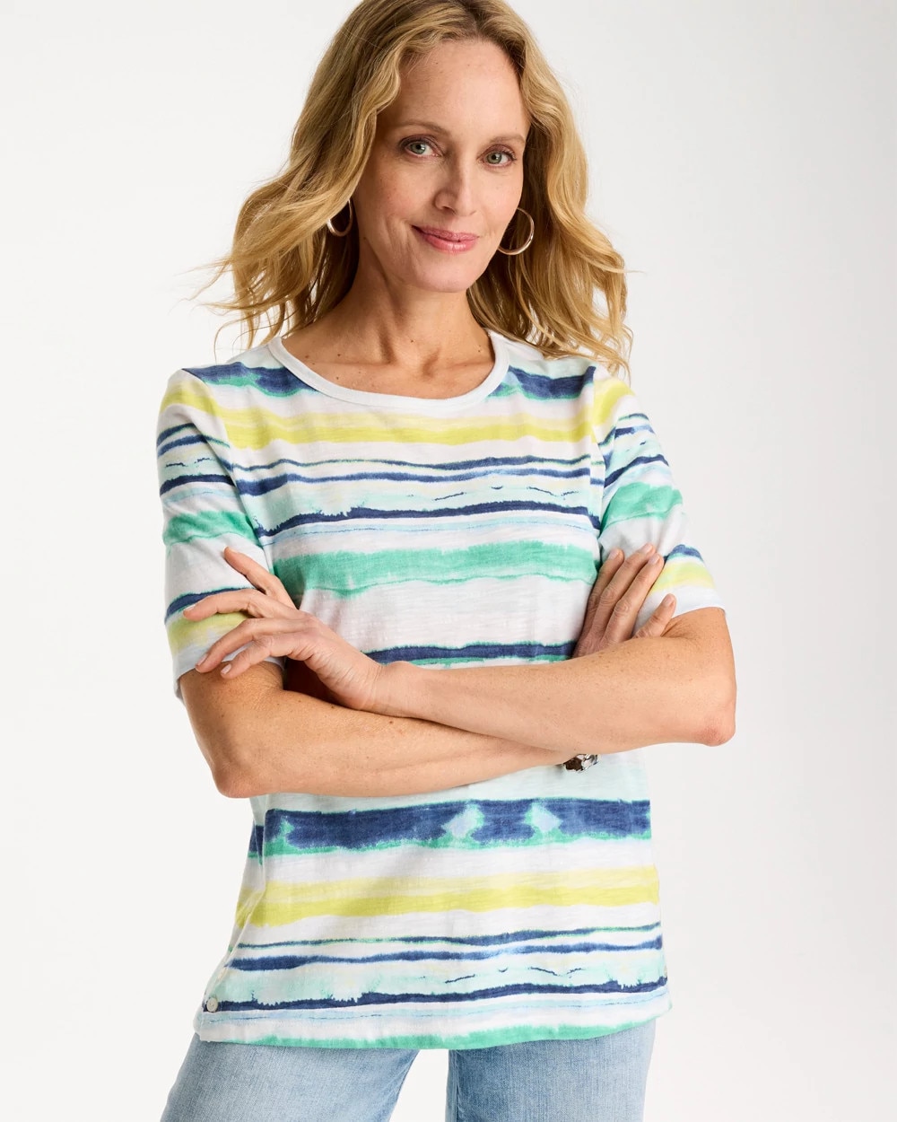 Striped Cotton Slub Elbow-Sleeve Tee