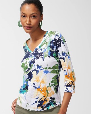Linen Floral 3/4 Sleeve Tee