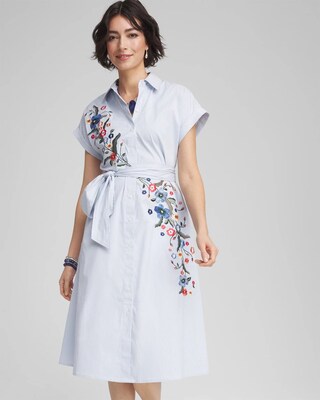 Striped Embroidered Poplin Midi Shirtdress