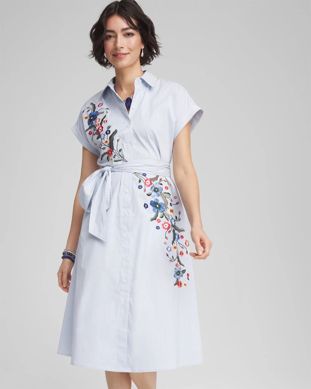 Striped Embroidered Poplin Midi Shirtdress